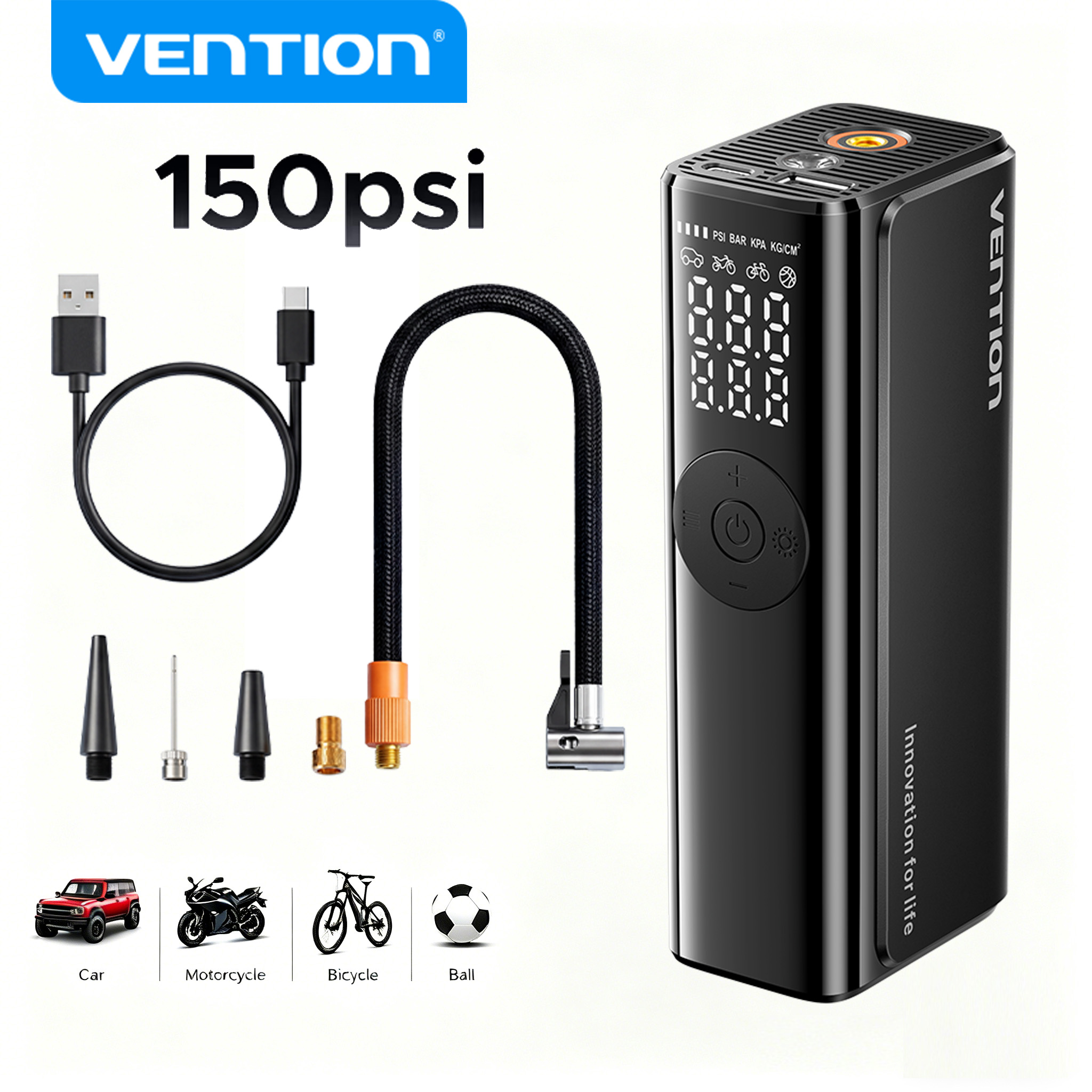 Car Portable Tire Inflator - Vention Car Air Pump 5200Mah Portable